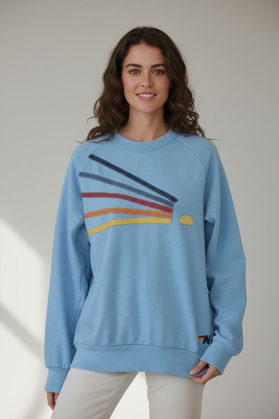 A5 Auth AVIATOR NATION Blue Rainbow & Sun Graphic Daydream Sweatshirt Size XS